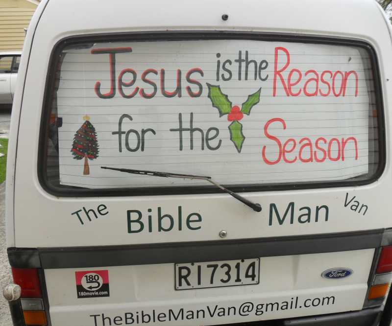 Picture of the BibleMan van back